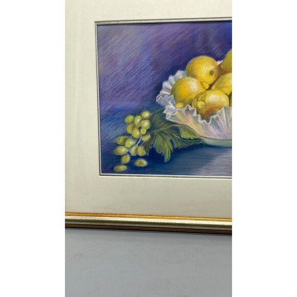 Joan Haynes Framed Still Life Pastel Painting Of Lemons & Grapes Glass Bowl READ - Picture 4 of 11